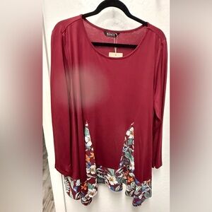 BloomChic Burgundy Floral Long Sleeve Top. Size 18-20/1X. NWT